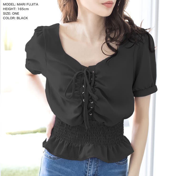 レースアップウエストシャーリングトップス [21124 トップス[品番