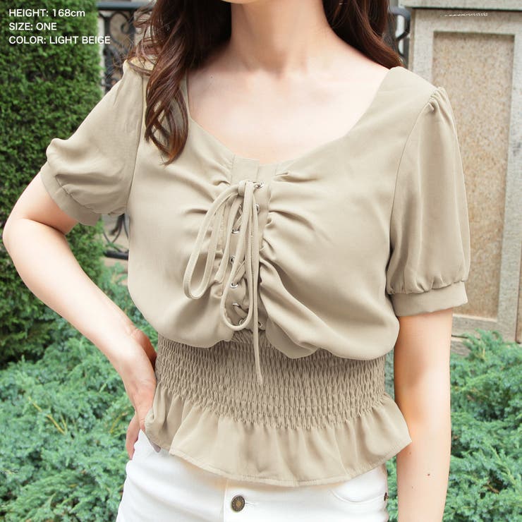 レースアップウエストシャーリングトップス [21124 トップス[品番