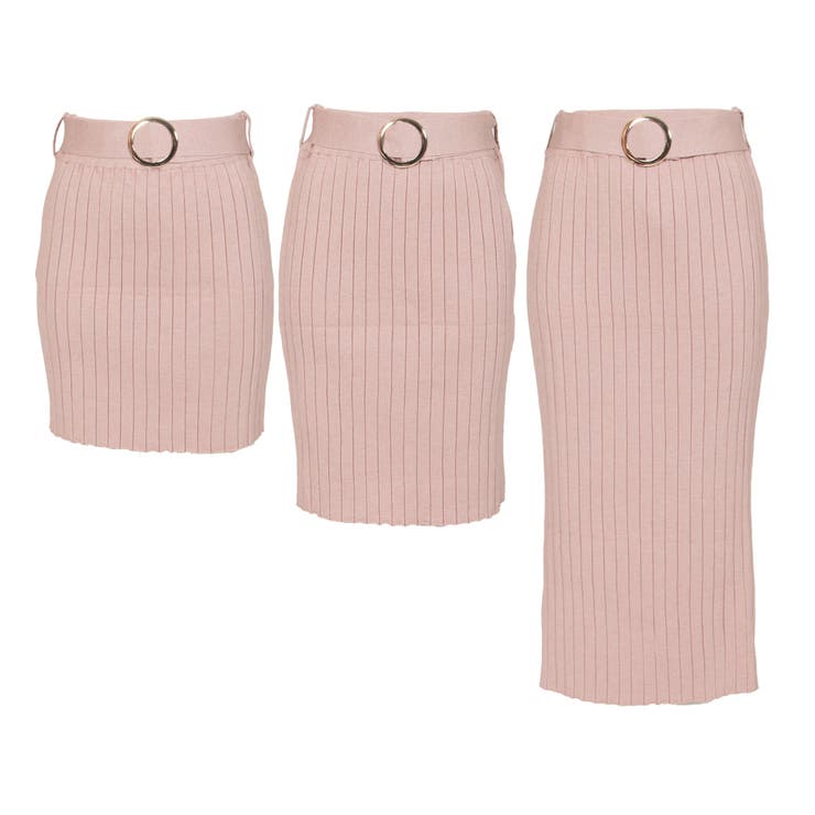 【ピンク】 | 丈が選べるバックルベルト付リブニットスカート [21540 ロングスカート | JULIA BOUTIQUE