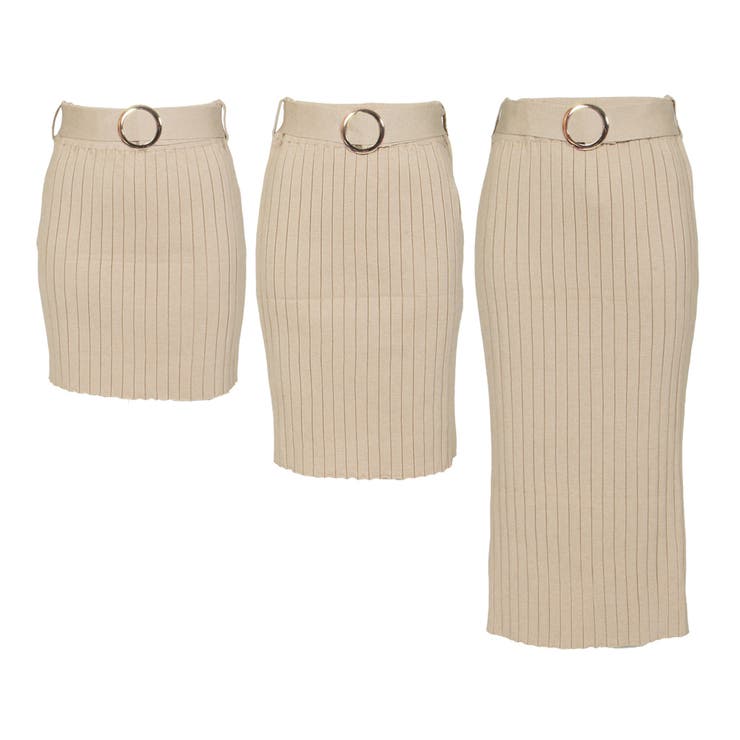 【ベージュ】 | 丈が選べるバックルベルト付リブニットスカート [21540 ロングスカート | JULIA BOUTIQUE