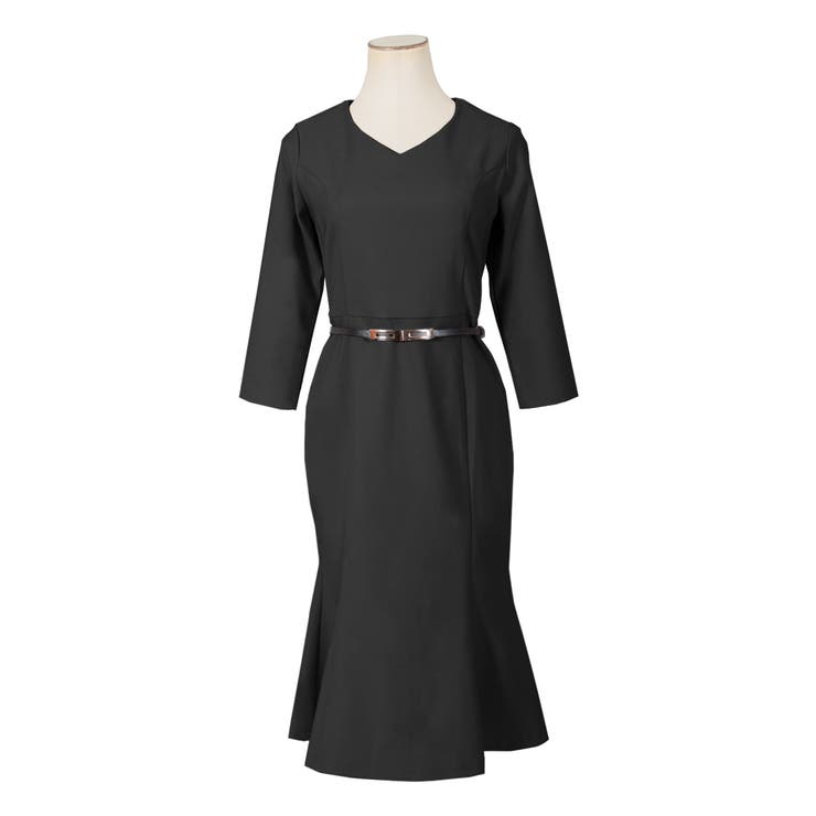 ベルト付き七分袖マーメイドワンピース [品番：BA000005002]｜JULIA