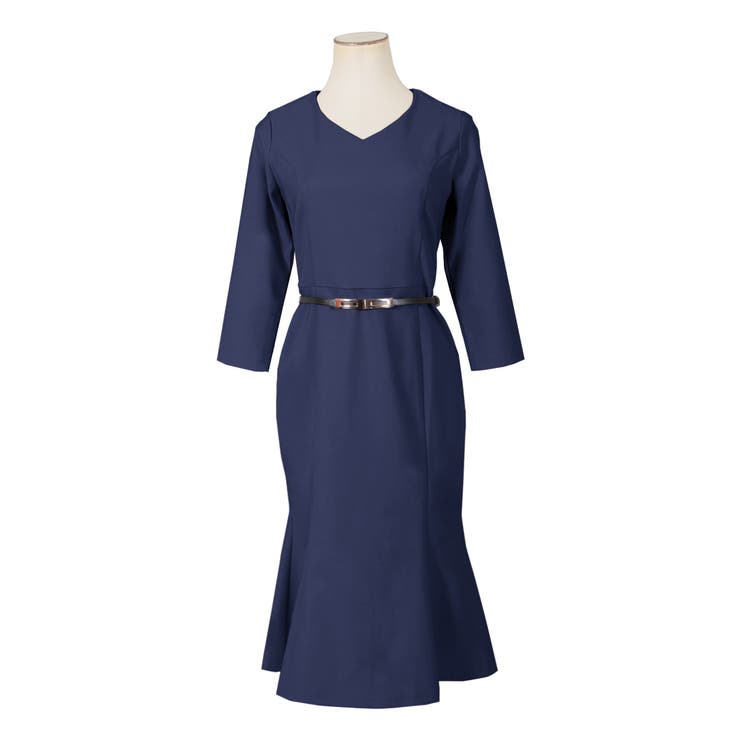 LEONARD　七分袖ワンピース42 ベルト付き ベルト付き七分袖マーメイドワンピース [品番：BA000005002]｜JULIA