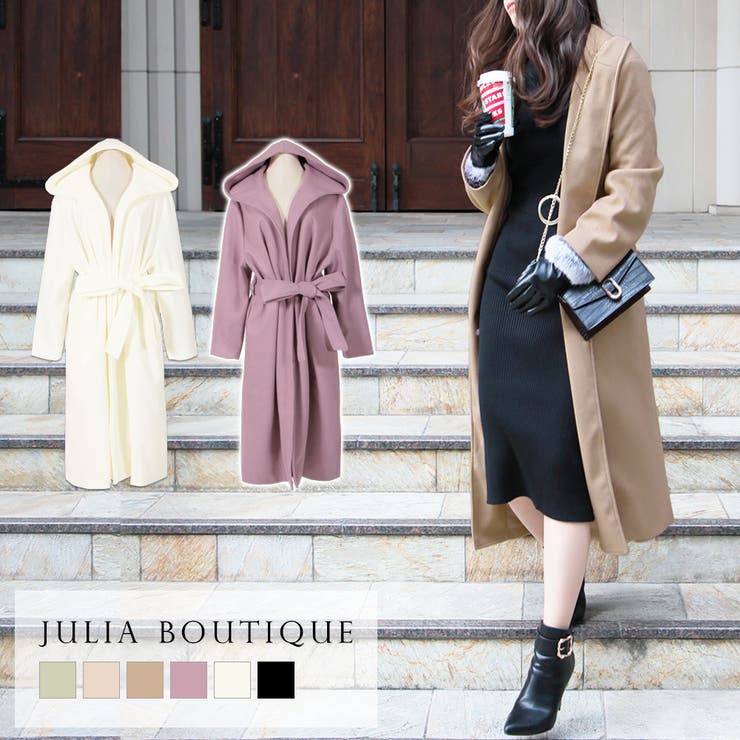 リボン付きロングガウンコート アウター[品番：BA000005010]｜JULIA