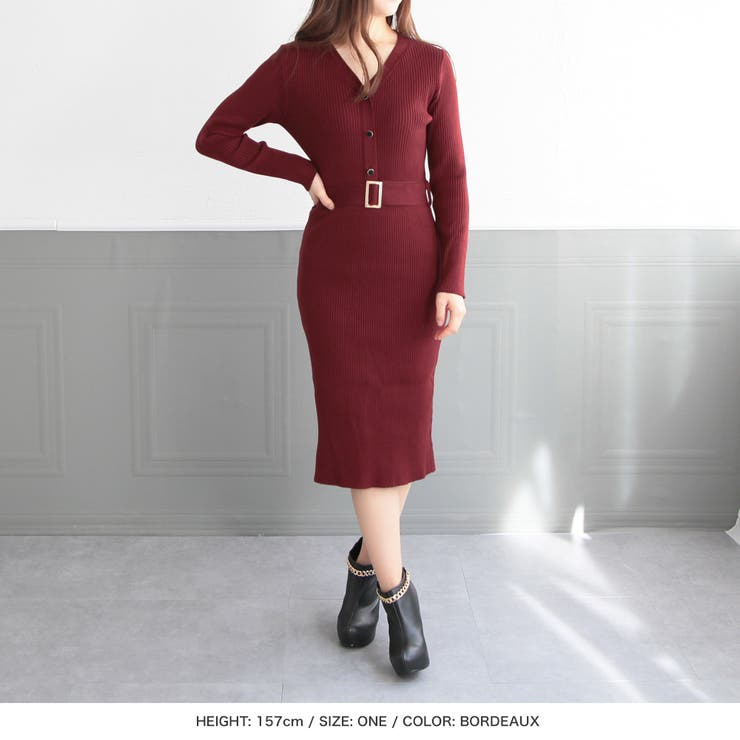 ゴールドバックルベルト付きリブニットタイトワンピース 品番 Ba Julia Boutique ジュリアブティック のレディースファッション通販 Shoplist ショップリスト
