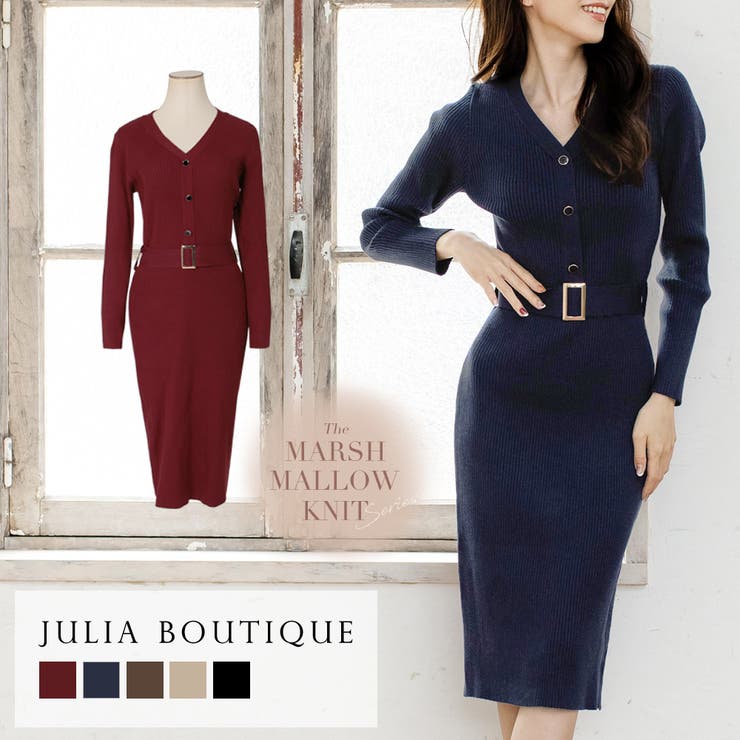 ゴールドバックルベルト付きリブニットタイトワンピース 品番 Ba Julia Boutique ジュリアブティック のレディースファッション通販 Shoplist ショップリスト