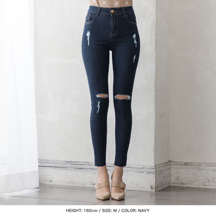 S 3Lサイズ 膝クラッシュハイライズスキニーデニム[品番：BA000005109