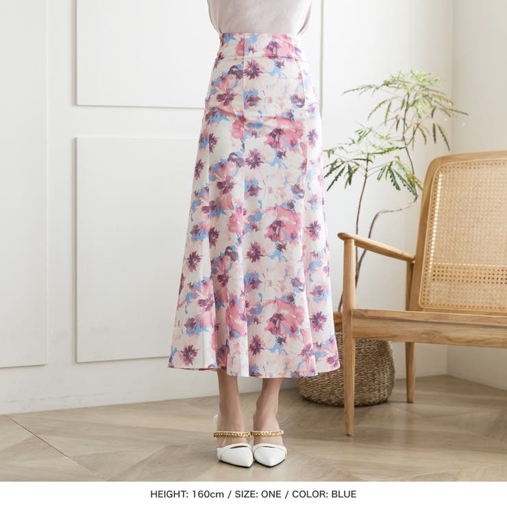 Amour Flower 花柄レースアップマーメイドスカート[品番：BA000005169