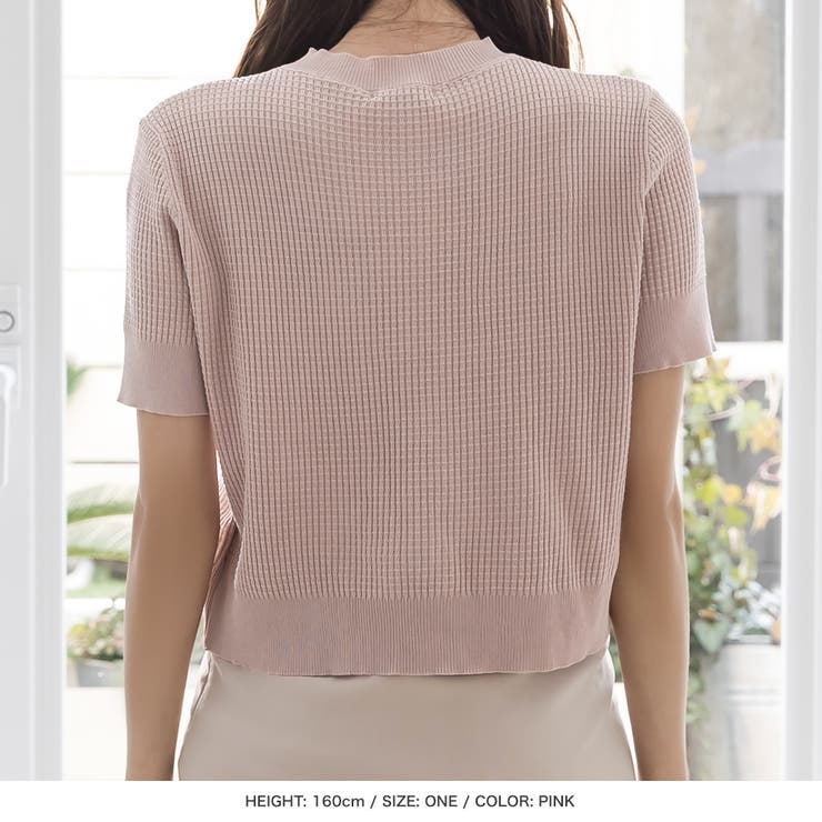 R&D.M.Co- バックボタン半袖ニッ ダイヤ柄半袖ニット | PROPORTION BODY DRESSING