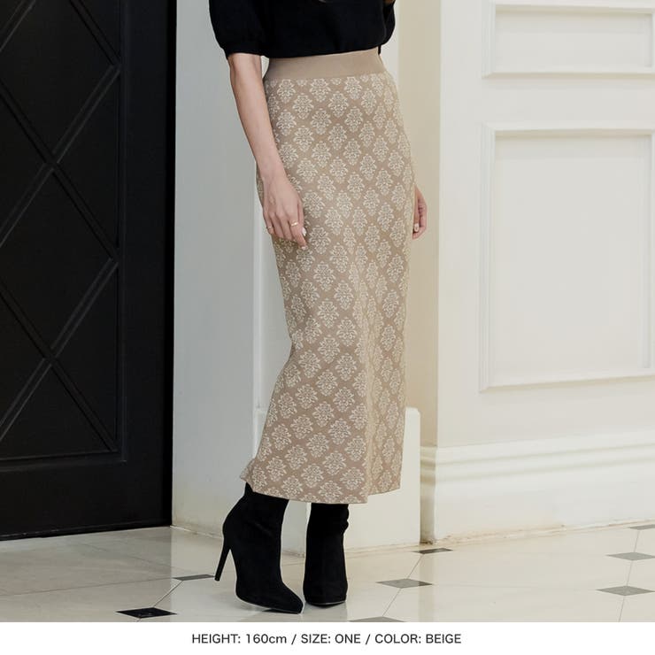 ダマスク柄ニットロングスカート [22097 タイトスカート[品番