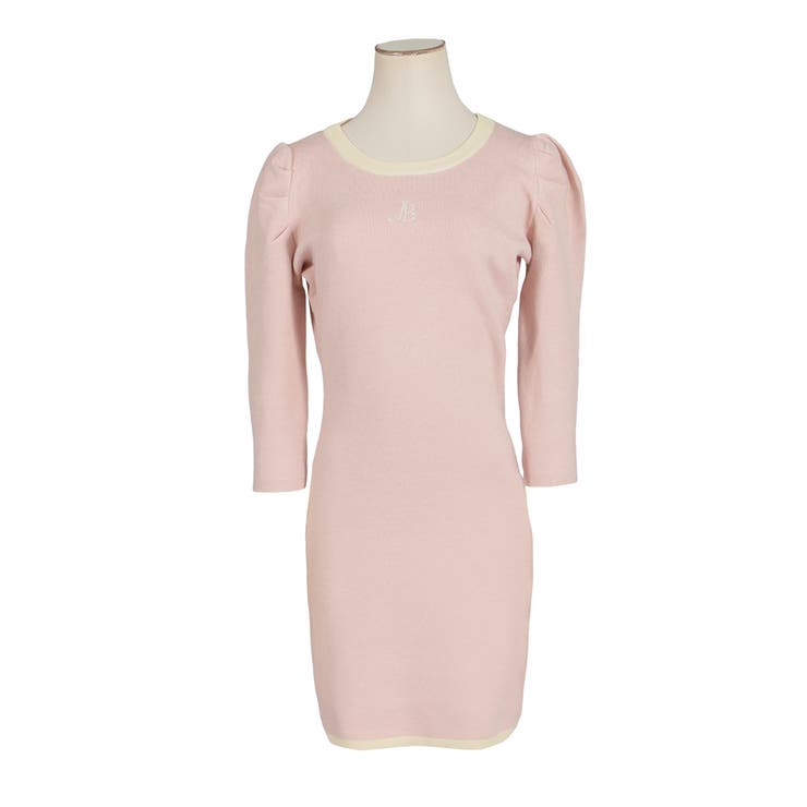 TOMORROWLAND ニットワンピース パール 5分袖 ピンクベージュ 2wayパールボタンニットワンピース