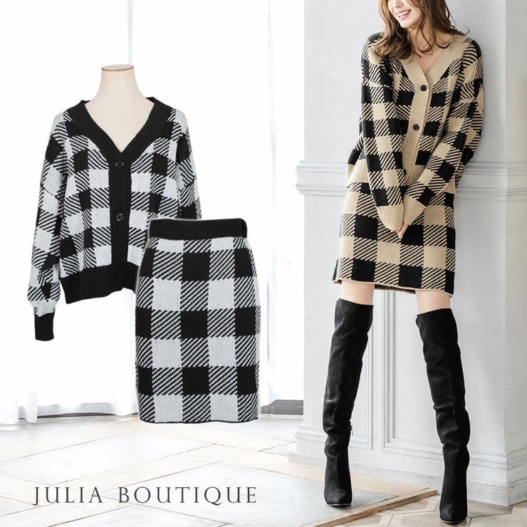 チェック柄カーディガン＆スカートセット