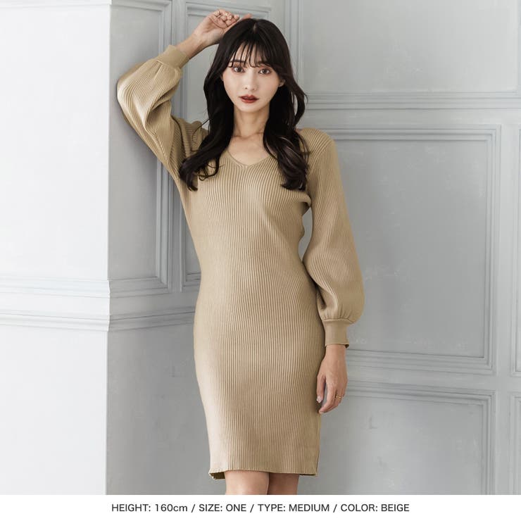 選べる2丈 バルーンスリーブタイトニットワンピース[品番：BA000005321