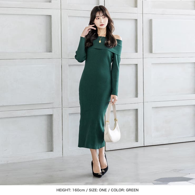 大人気♪【REISS】上品オフショルダー◇リブニットワンピース rienda | オフショルダータイトニットワンピース (ワンピース