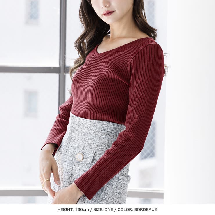 【ボルドー】 | 前後2WAYネックパーソナルカラーリブニットトップス [22613 レディース | JULIA BOUTIQUE