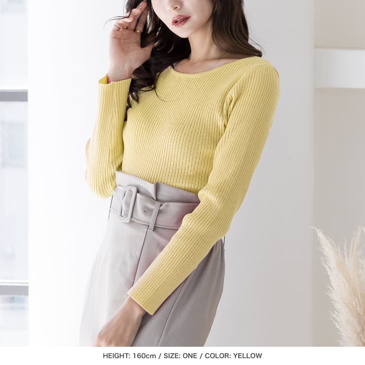 【イエロー】 | 前後2WAYネックパーソナルカラーリブニットトップス [22613 レディース | JULIA BOUTIQUE