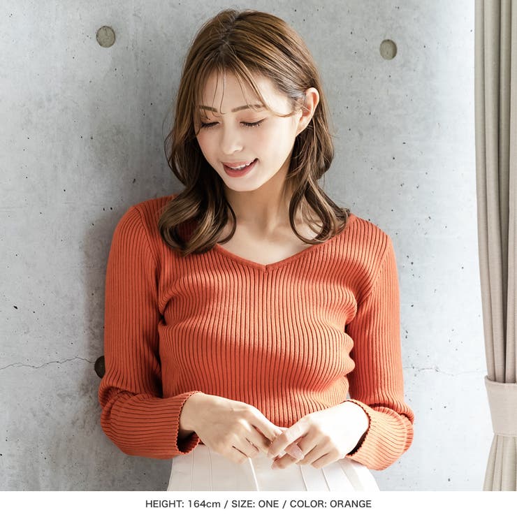 【オレンジ】 | 前後2WAYネックパーソナルカラーリブニットトップス [22613 レディース | JULIA BOUTIQUE
