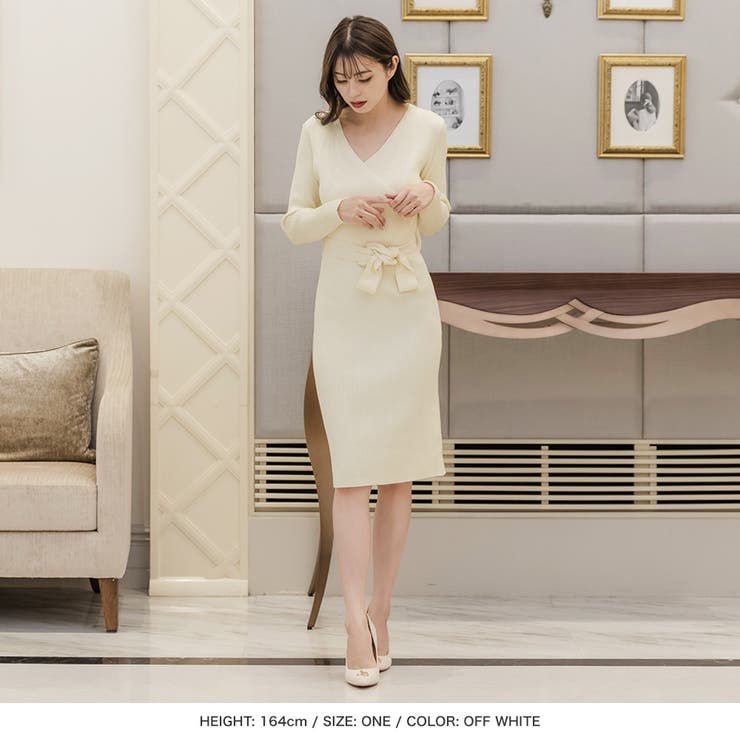 Daiagram ニット　カシュクール　ウエストリボンAラインロングワンピース Daiagram ニット カシュクール ウエストリボンAラインロングワンピース