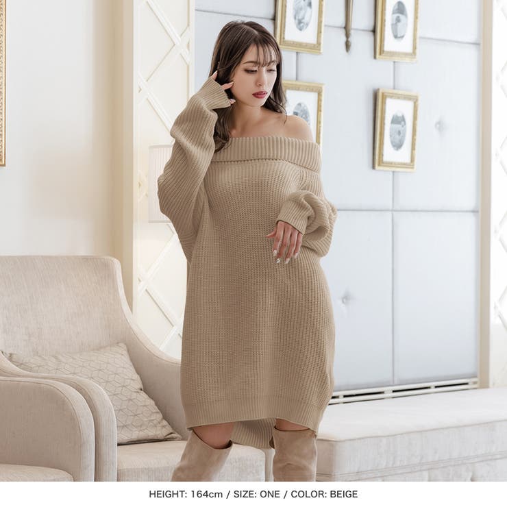 2wayオフショルダーニットワンピース [22654 ミニワンピース[品番