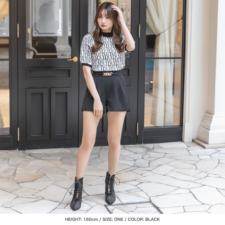 黒 チェーン付きハイウエストショートパンツ チェーン付きハイウエストショートパンツ [品番：BA000005441]｜JULIA