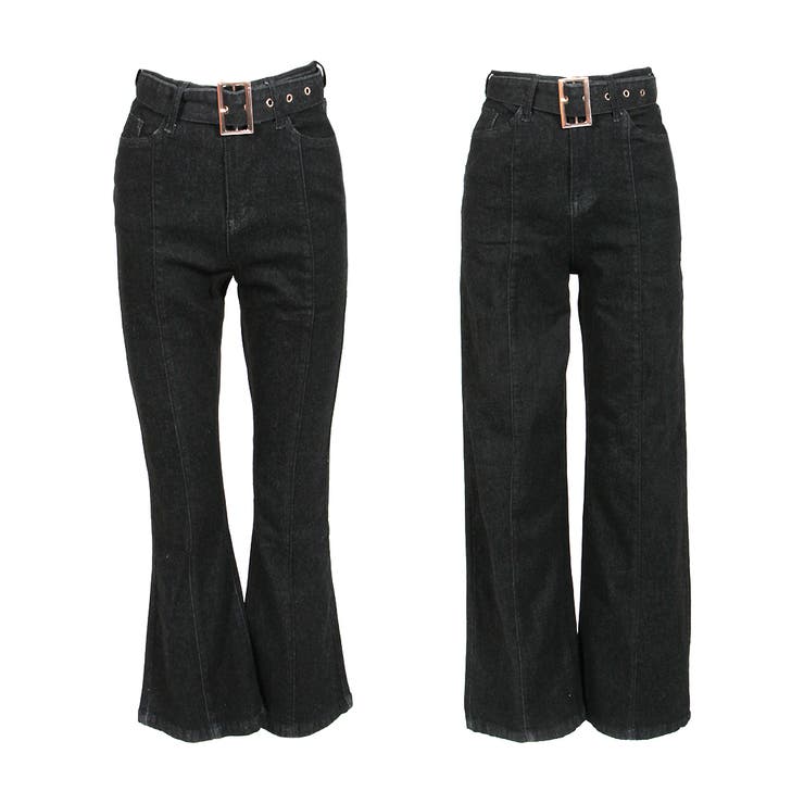 フレア ストレートから選べるベルト付きセンターラインデニムパンツ
