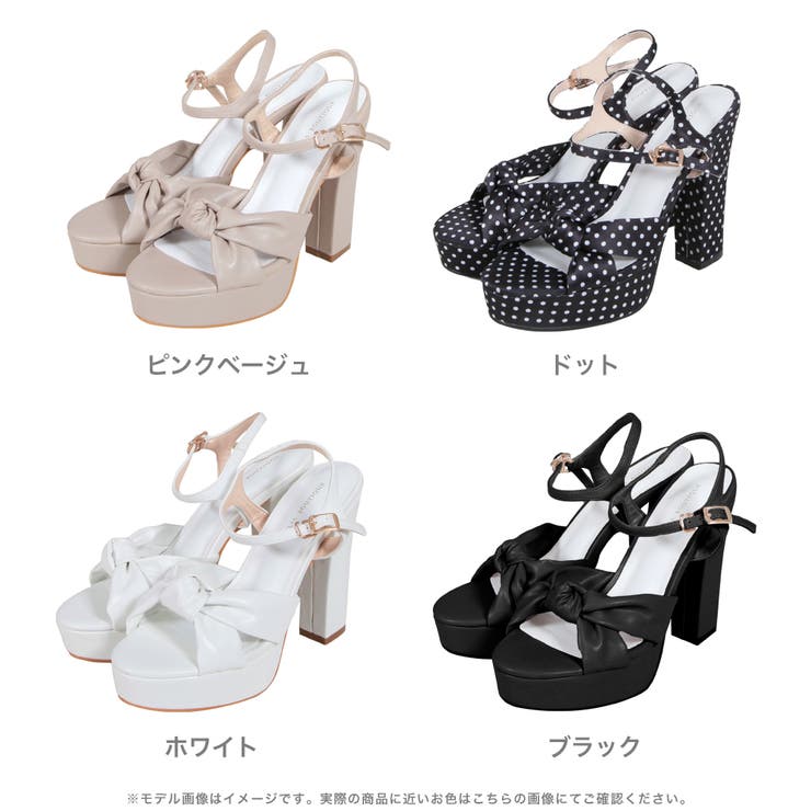 大人も着やすいシンプルファッション XS～3L ドット柄or無地チャンキーヒールストラップサンダル[品番 靴