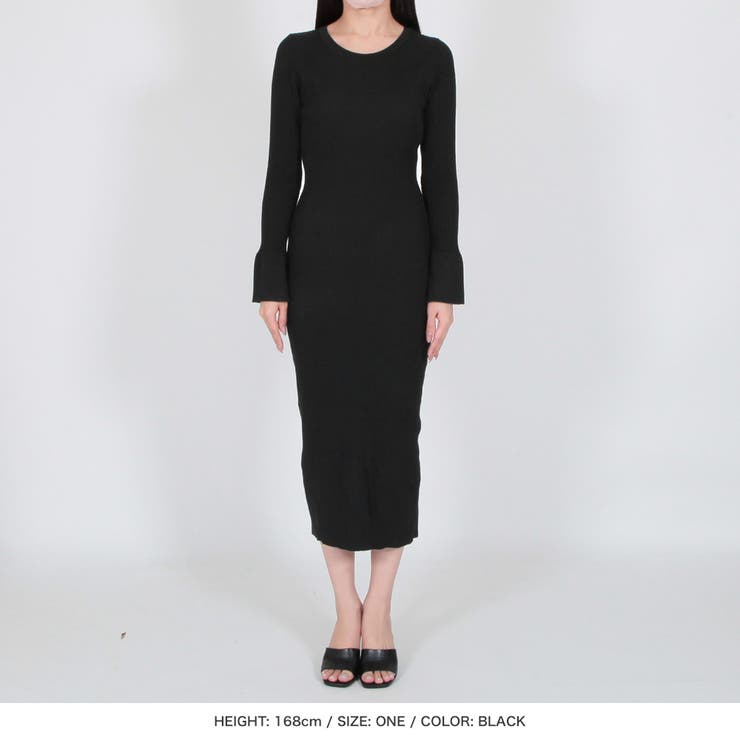 ベルスリーブタイトロングニットワンピース [品番：BA000005431