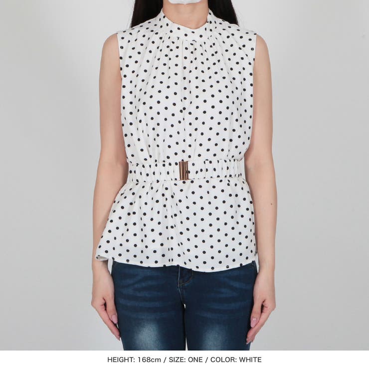 ドット柄ウエストマークノースリーブトップス [品番：BA000005480