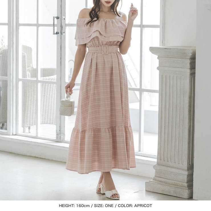 柄or無地ベルト付きラッフルフリルロングワンピース/23102[品番