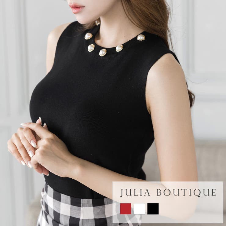 パールネックノースリーブニットトップス [23149 レディース リブ 無地] | JULIA BOUTIQUE | 詳細画像1 