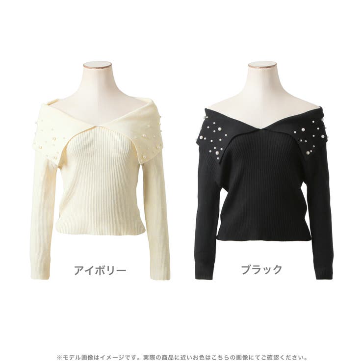 ジュリアブティック JULIA BOUTIQUE パール付きデコルテオープンニットトップス/23543 （Ivory） ジュリアブティック JULIA BOUTIQUE パール付きデコルテオープン