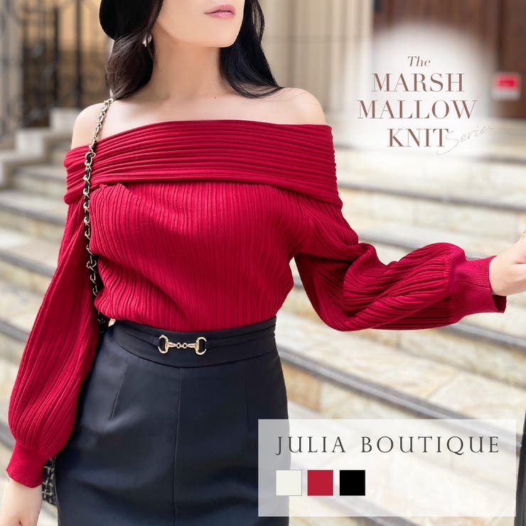 バルーンスリーブオフショルダーリブニットトップス/23550 | JULIA BOUTIQUE | 詳細画像1 