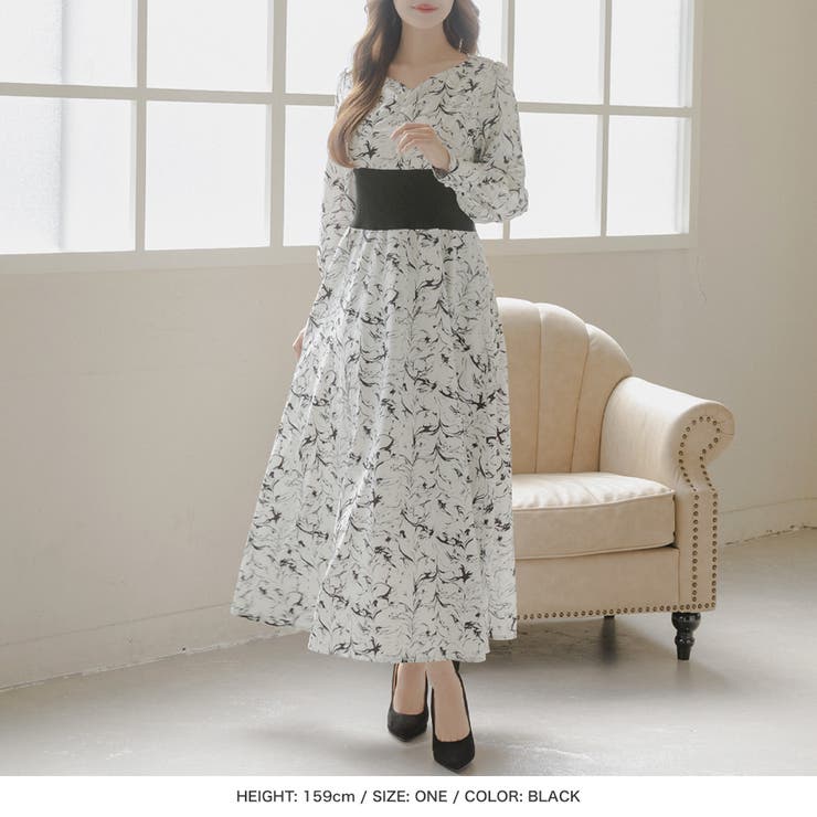 ラインフラワー柄ウエストリブフレアワンピース/23564 | JULIA BOUTIQUE | 詳細画像4 