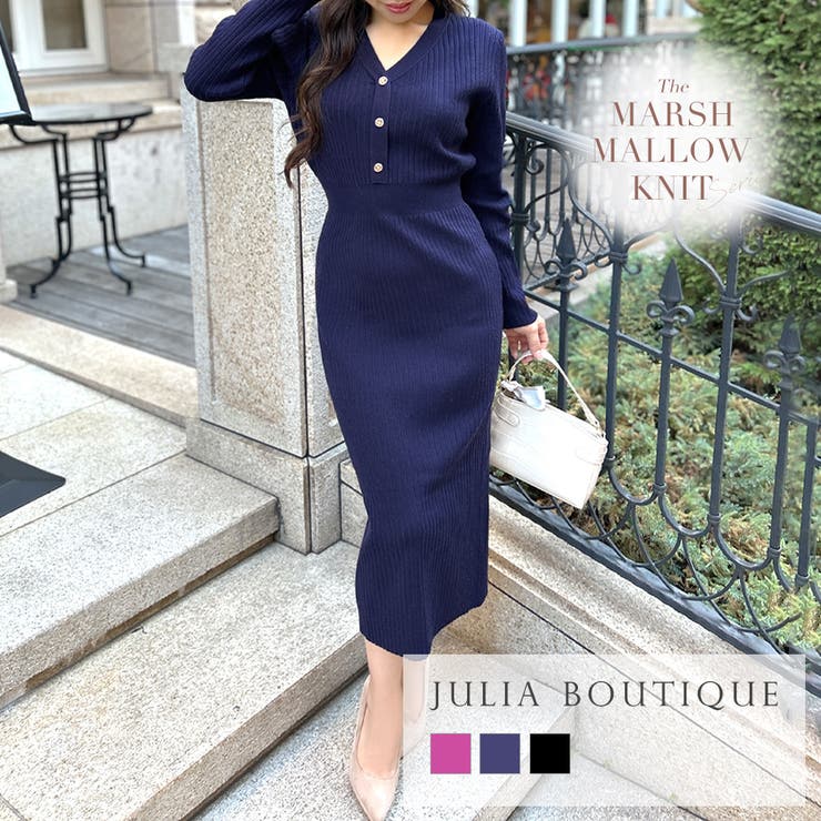 金ボタン付きVネックタイトワンピース/23571[品番：BA000005618