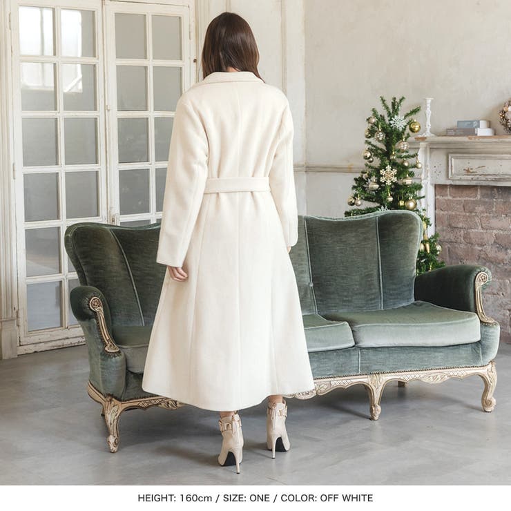 ウエストリボン付きウールタッチロングコート [品番