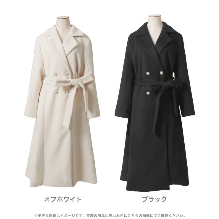 ウエストリボン付きウールタッチロングコート [品番
