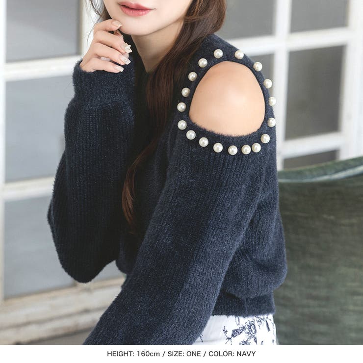 ジュリアブティック JULIA BOUTIQUE 肩パール付きシャギータッチニットトップス/23588 （Navy） 肩パール付きシャギータッチニットトップス [品番：BA000005679