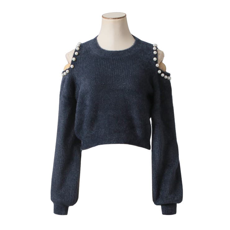 ジュリアブティック JULIA BOUTIQUE 肩パール付きシャギータッチニットトップス/23588 （Navy） 肩パール付きシャギータッチニットトップス [品番：BA000005679