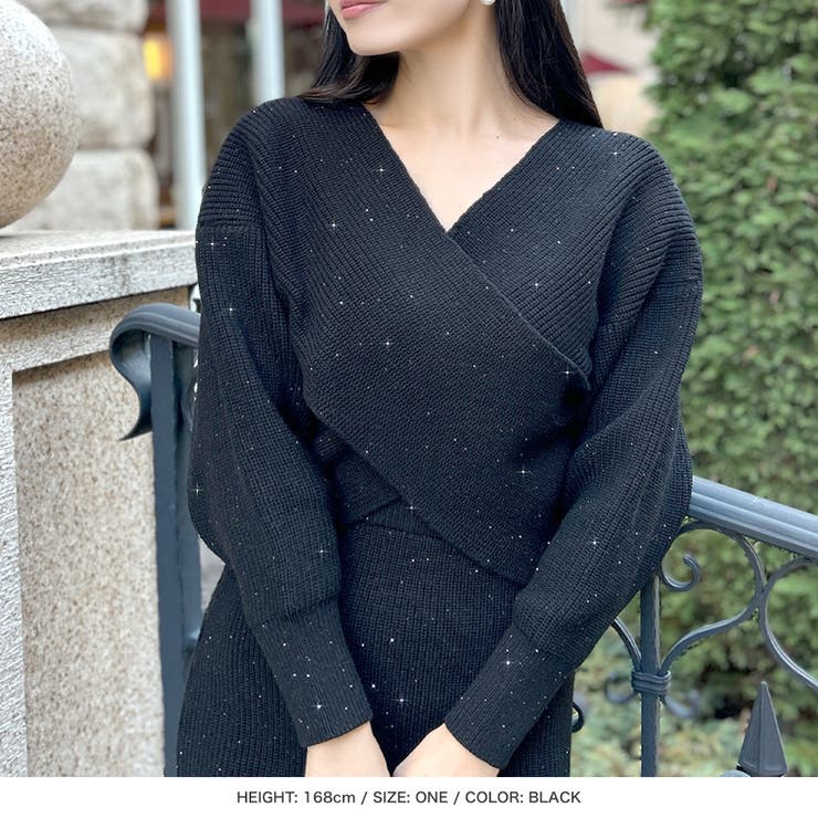 ジュリアブティック JULIA BOUTIQUE スパングルカシュクールニットトップス/23603 （Navy） ジュリアブティック JULIA BOUTIQUE スパングルカシュクール