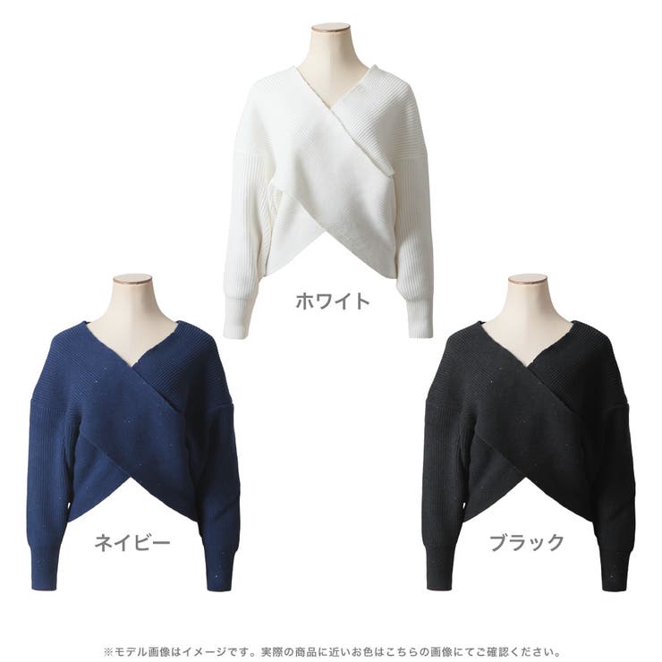 ジュリアブティック JULIA BOUTIQUE スパングルカシュクールニットトップス/23603 （Navy） ジュリアブティック JULIA BOUTIQUE スパングルカシュクール