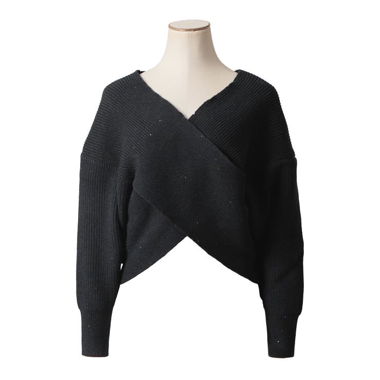 スパングルカシュクールニットトップス [品番：BA000005674