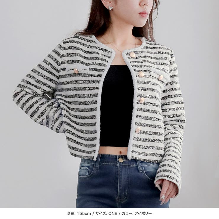 ボーダーツイードノーカラージャケット [品番：BA000005750]｜JULIA