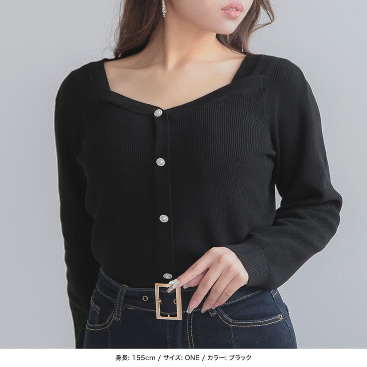 ビジューパールボタンハートネックニットトップス [24018 長袖 | JULIA BOUTIQUE | 詳細画像4 