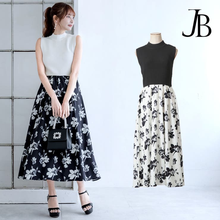 ニットドッキング花柄ワンピース [品番：BA000005755]｜JULIA