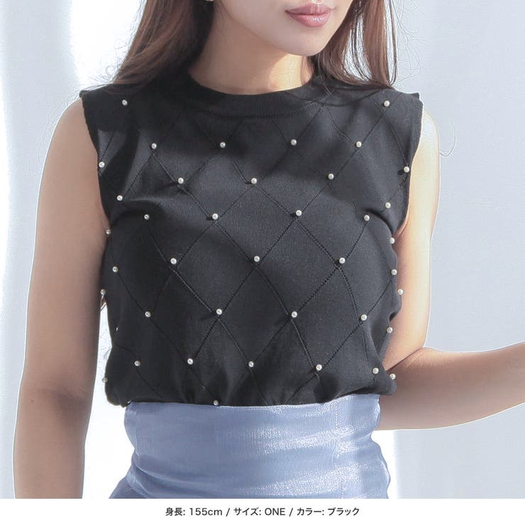 【ブラック】 | パールデコノースリーブニットトップス [24073 ミドル丈 | JULIA BOUTIQUE