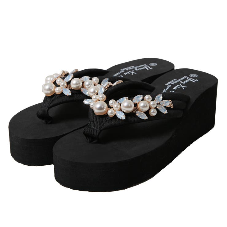 ビジュー＆パール厚底ビーチサンダル [品番：BA000005833