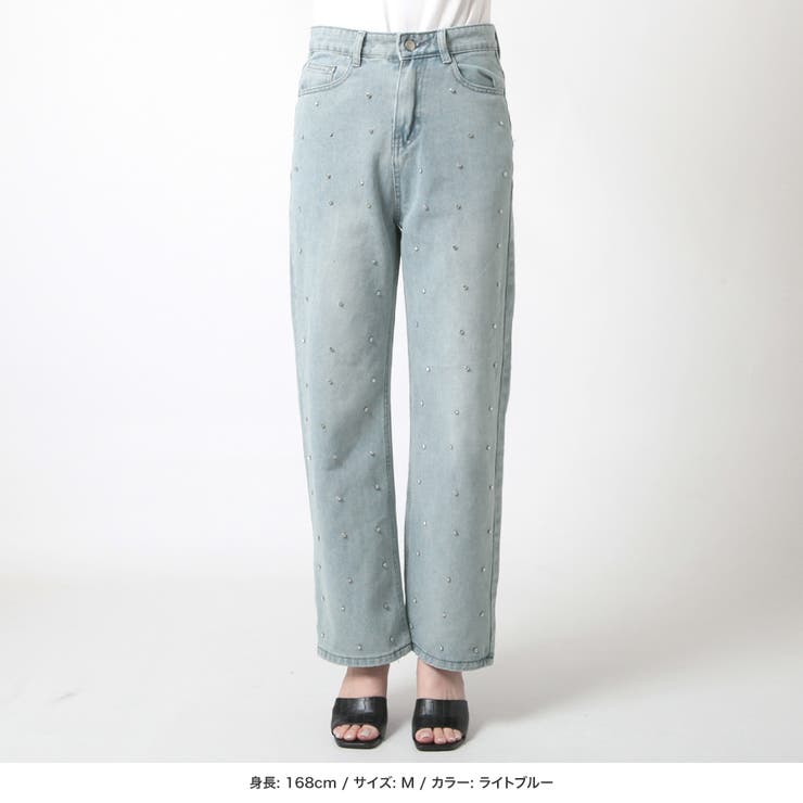 ビジュー付きハイウエストデニムパンツ [品番：BA000005815