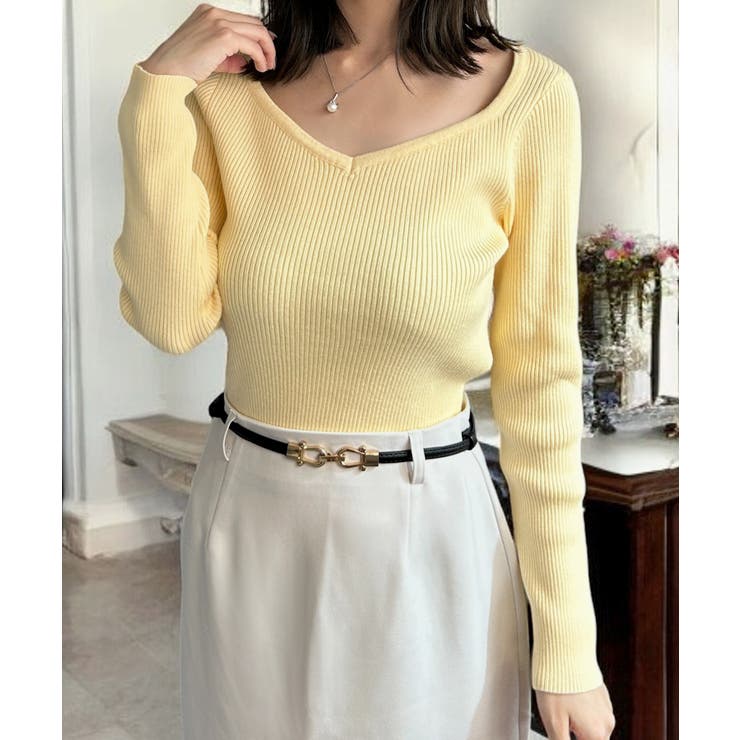 【イエロー】 | ネックが選べる毎日リブニットトップス  | JULIA BOUTIQUE