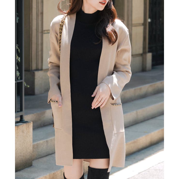 ジュリアブティック JULIA BOUTIQUE チェーンポイントニットカーディガン （ブラック） Julia Boutique カーディガン チェーンポイント ロングニット