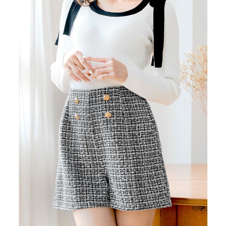 履くだけで脚長効果抜群。ツイードショートパンツ[品番：BA000005946