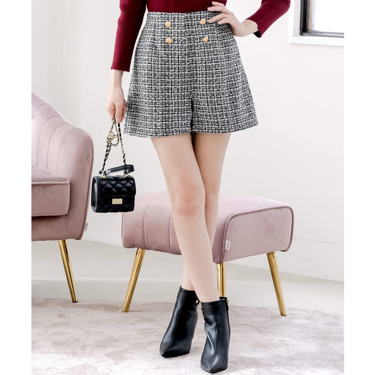 履くだけで脚長効果抜群。ツイードショートパンツ[品番：BA000005946